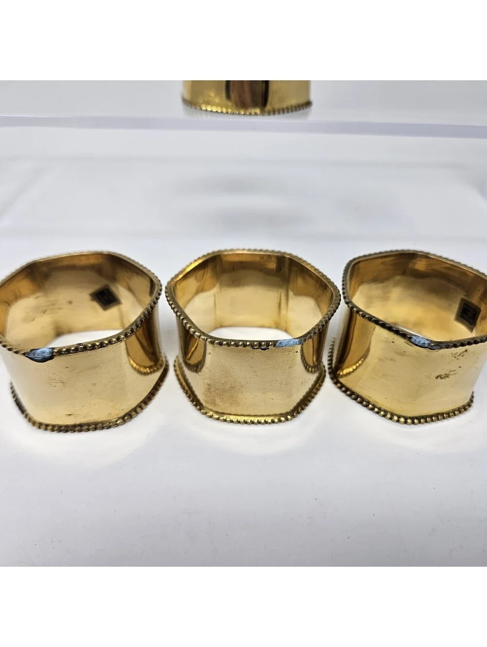 Vintage Hampton Hexagon Brassware Napkin Rings Set of 4 In Box - Solid Brass